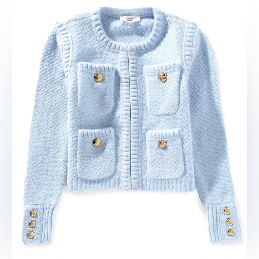 A Loves A Girls Cloud Blue Cardigan with Gold Buttons size Girls XL NWT